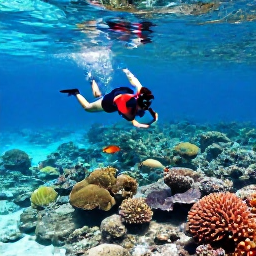 Caribbean Holidays, Bahamas Backpacking, Travellers snorkelling above a colourful coral reef in clear Bahamian water with tropical fish