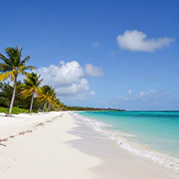 Caribbean Holidays, Bahamas Beach Holidays, A quiet white-sand beach in the Bahamas in January, turquoise water, palm trees and bright winter sunshine