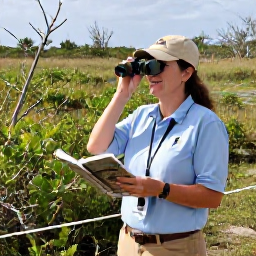Caribbean Holidays, Bahamas Birdwatching, A friendly local birdwatching guide leading travellers along a Bahamian wetland trail with binoculars and field guides