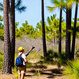 Caribbean Holidays, Bahamas Birdwatching, Bahamas pine forest with a birdwatcher looking towards a colourful songbird in clear January sunshine