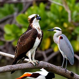 Caribbean Holidays, Bahamas Birdwatching, Colourful Bahamian birds including an osprey, heron and West Indian whistling duck in a natural island wetland