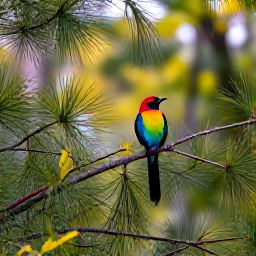 Caribbean Holidays, Bahamas Birdwatching, Colourful Bahamian birds perched among Caribbean pine branches at early morning, natural woodland setting