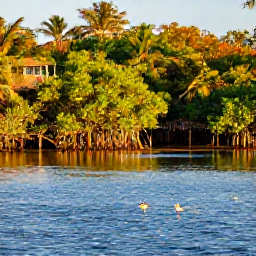 Caribbean Holidays, Bahamas Birdwatching, Colourful Bahamian wetland with mangroves, shallow water and wading birds under morning sunlight