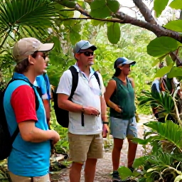Caribbean Holidays, Bahamas Birdwatching, Friendly expert birdwatching guide leading a small group along a Caribbean nature trail in December