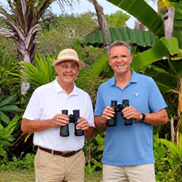 Caribbean Holidays, Bahamas Birdwatching, Friendly guided birdwatching excursion beside a Bahamian wetland, with binoculars, field guides and tropical vegetation