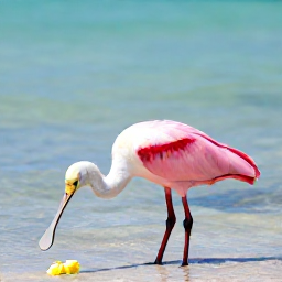 Caribbean Holidays, Bahamas Birdwatching, Roseate spoonbill and white heron feeding in shallow turquoise wetlands on Andros Island, The Bahamas