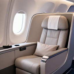 Caribbean Holidays, Bahamas Business Class, Business class cabin on a modern aircraft, comfortable lie-flat seat, soft lighting, elegant travel details