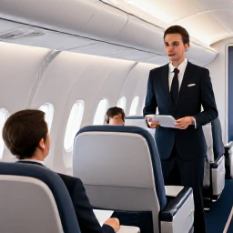 Caribbean Holidays, Bahamas Business Class, Business class cabin with spacious seats, elegant service and a traveller looking forward to a Bahamas holiday