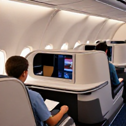 Caribbean Holidays, Bahamas Business Class, Business class passengers relaxing in a comfortable aircraft cabin before a flight to The Bahamas