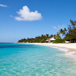 Caribbean Holidays, Bahamas Business Class, Clear turquoise water, white sand beach and palm trees on a sunny July day in The Bahamas