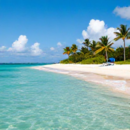 Caribbean Holidays, Bahamas Business Class, Clear turquoise water, white sandy beach and palm trees on a sunny April day in Nassau, The Bahamas