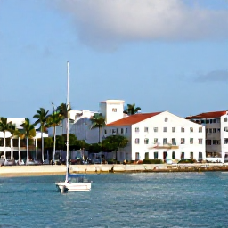 Caribbean Holidays, Bahamas Business Class, Elegant Nassau waterfront with historic buildings, palm trees and visitors exploring the streets