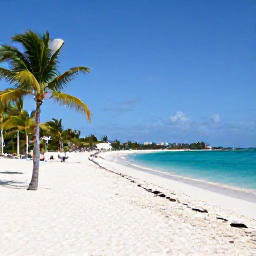 Caribbean Holidays, Bahamas Business Class, Quiet white-sand beach in Nassau, Bahamas, with turquoise water, palm trees and a few relaxed visitors in September sunshine