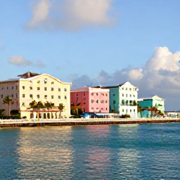 Caribbean Holidays, Bahamas City Breaks, A bright waterfront view of Nassau, Bahamas, with pastel buildings, palm trees and calm turquoise water in warm March sunshine