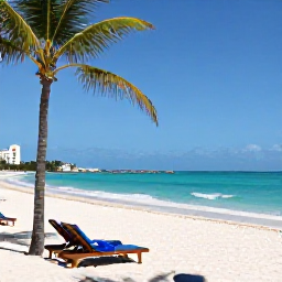 Caribbean Holidays, Bahamas City Breaks, Beautiful Cable Beach in Nassau with soft white sand, turquoise sea, sun loungers and palm trees