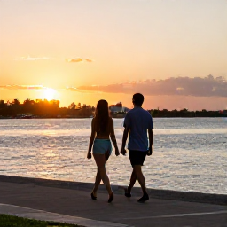 Caribbean Holidays, Bahamas City Breaks, Couple enjoying a relaxed sunset walk along Nassau waterfront in June