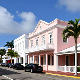 Caribbean Holidays, Bahamas City Breaks, Historic pastel buildings and quiet streets in downtown Nassau, The Bahamas, with colonial architecture and tropical sunlight