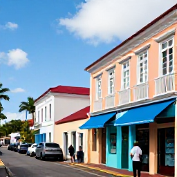 Caribbean Holidays, Bahamas City Breaks, Historic pastel buildings and quiet streets in downtown Nassau, with a visitor exploring local shops