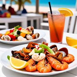 Caribbean Holidays, Bahamas City Breaks, Outdoor table in Nassau serving fresh Bahamian seafood, conch salad and tropical drinks in a relaxed setting