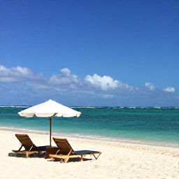 Caribbean Holidays, Bahamas City Breaks, Relaxed beach scene at Cable Beach near Nassau, The Bahamas, with turquoise water, white sand and sun loungers