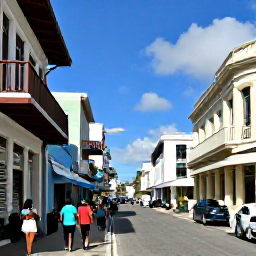 Caribbean Holidays, Bahamas City Breaks, Visitors walking through colourful downtown Nassau streets beside historic colonial buildings and local shops