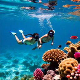 Caribbean Holidays, Bahamas Couples Holidays, A couple snorkelling together in crystal-clear Bahamian water above colourful coral and tropical fish