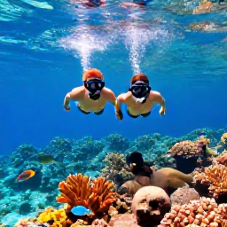 Caribbean Holidays, Bahamas Couples Holidays, Couple snorkelling above a colourful coral reef in clear Bahamian water, tropical fish and bright sunlight