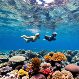 Caribbean Holidays, Bahamas Couples Holidays, Couple snorkelling above colourful coral reef in clear Bahamian water with tropical fish