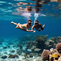 Caribbean Holidays, Bahamas Couples Holidays, Couple snorkelling in clear shallow water beside a coral reef near the Bahamas, with colourful fish visible below