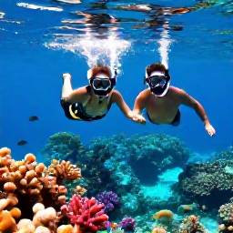 Caribbean Holidays, Bahamas Couples Holidays, Couple snorkelling over a colourful coral reef in clear Bahamian water with tropical fish