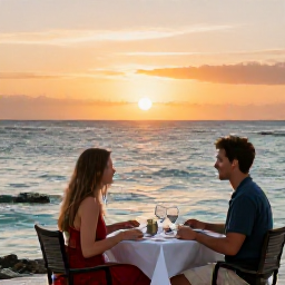Caribbean Holidays, Bahamas Couples Holidays, Romantic outdoor dinner for two beside the sea in the Bahamas at sunset