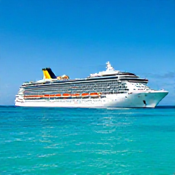 Caribbean Holidays, Bahamas Cruises, A modern cruise ship sailing past bright turquoise Bahamian water beneath a clear blue sky