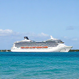 Caribbean Holidays, Bahamas Cruises, A modern cruise ship sailing past turquoise Bahamian water with Nassau in the distance under a bright February sky