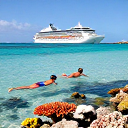 Caribbean Holidays, Bahamas Cruises January, A couple snorkelling in transparent turquoise water above colourful coral near a Bahamian beach
