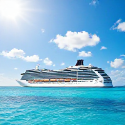 Caribbean Holidays, Bahamas Cruises January, A modern cruise ship sailing through clear turquoise water near Nassau, with bright January sunshine and soft clouds