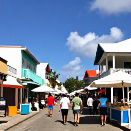 Caribbean Holidays, Bahamas Cruises March, Visitors exploring colourful streets, historic buildings and a lively market in Nassau, Bahamas