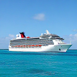 Caribbean Holidays, Bahamas Cruises May, A modern cruise ship sailing through clear turquoise water near the Bahamian islands under bright May sunshine