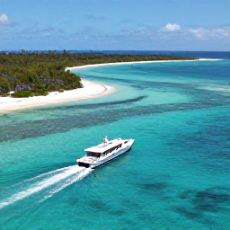 Caribbean Holidays, Bahamas Cruises May, Small boat gliding over shallow crystal-clear water above a sandbank near the Exumas, with tropical islands in the background