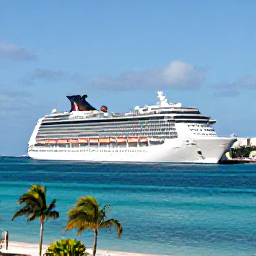 Caribbean Holidays, Bahamas Cruises, Modern cruise ship approaching Nassau harbour in bright Caribbean sunshine, turquoise water and palm-lined shoreline
