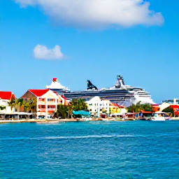 Caribbean Holidays, Bahamas Cruises, Nassau waterfront with colourful buildings, palm trees, local markets and a cruise ship in the harbour