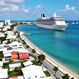 Caribbean Holidays, Bahamas Cruises October, Aerial view of Nassau harbour with cruise ships, colourful buildings and visitors exploring the waterfront