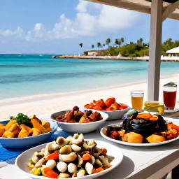 Caribbean Holidays, Bahamas Culture Holidays, Bahamian food stall serving conch salad, fresh seafood and traditional island dishes beside a sunny harbour