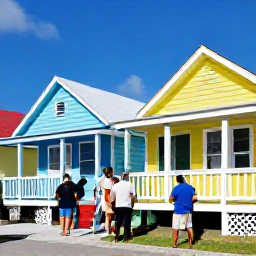 Caribbean Holidays, Bahamas Culture Holidays, Friendly Bahamian residents greeting visitors outside colourful island houses on a sunny Caribbean day