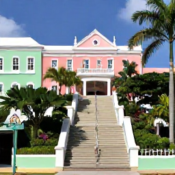 Caribbean Holidays, Bahamas Culture Holidays, Historic pastel-coloured buildings and Queen's Staircase surrounded by tropical greenery in Nassau, Bahamas