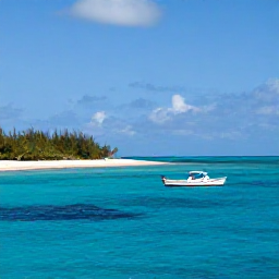 Caribbean Holidays, Bahamas December, Small boat travelling between Bahamian islands with clear blue water, sandy cays and bright December sunshine