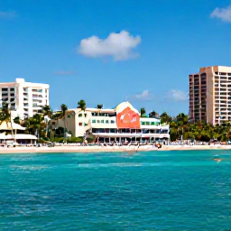 Caribbean Holidays, Bahamas December, Sunny Nassau waterfront in December with turquoise sea, palm trees, colourful buildings and visiting holidaymakers