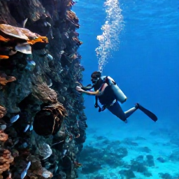 Caribbean Holidays, Bahamas Diving December, A scuba diver descending along a dramatic underwater wall near Grand Bahama, with clear turquoise water and reef fish