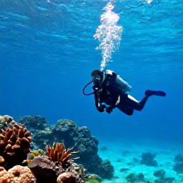 Caribbean Holidays, Bahamas Diving December, Scuba divers exploring a clear coral reef beside colourful tropical fish in the Bahamas, bright December sunlight filtering through blue water
