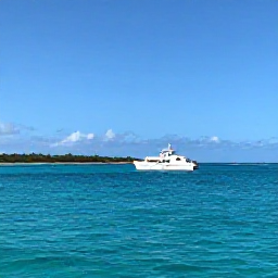 Caribbean Holidays, Bahamas Diving February, A Bahamas dive boat travelling across calm turquoise water towards a tropical island under a clear blue sky in February