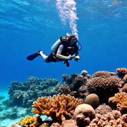 Caribbean Holidays, Bahamas Diving February, Colourful coral reef and clear turquoise water around the Bahamas, with a scuba diver exploring in bright February sunshine